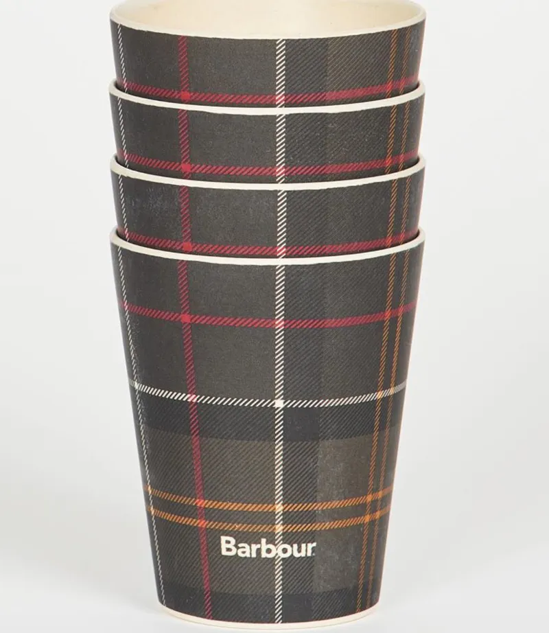 Barbour Set of Four Bamboo Cups in Classic Tartan
